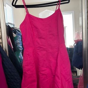 Hot pink, spaghetti strap dress.